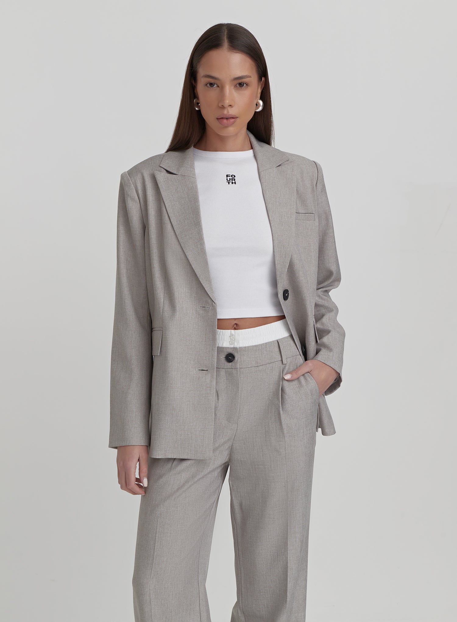 Grey PVE Tailored Oversized Blazer